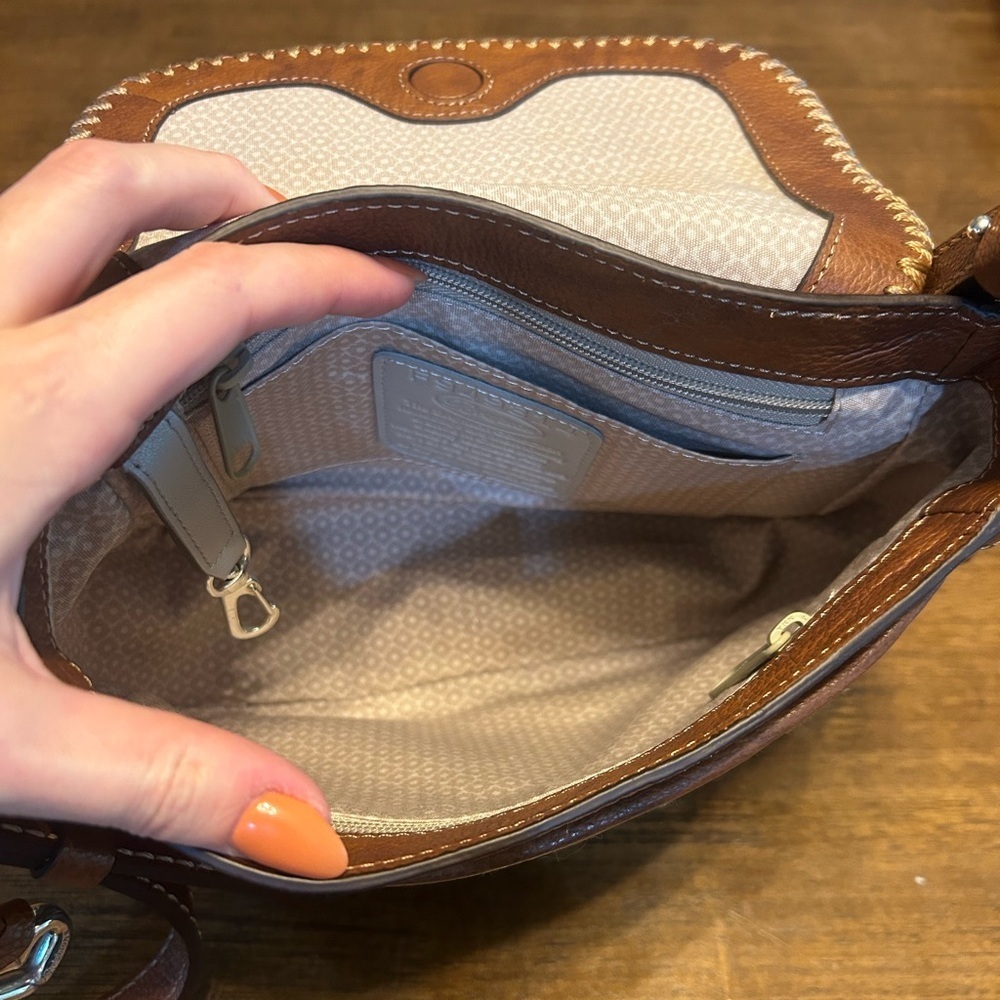 Brighton Vintage Colton Flap Saddle Bag Crossbody Aztec Brown Leather Purse - Picture 8 of 13
